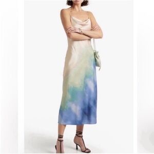 Cami NYC  Silk Slip Cowl Neck Ombre Cream Blue Midi Dress Size XL